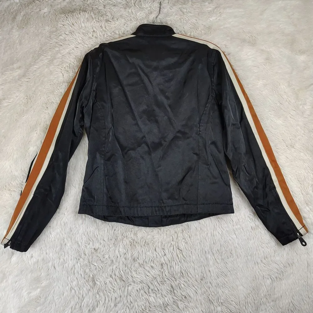 FLAWS Harley Davidson Womens XS Motorcycle Jacket Black Orange Zip - Picture 16 of 16